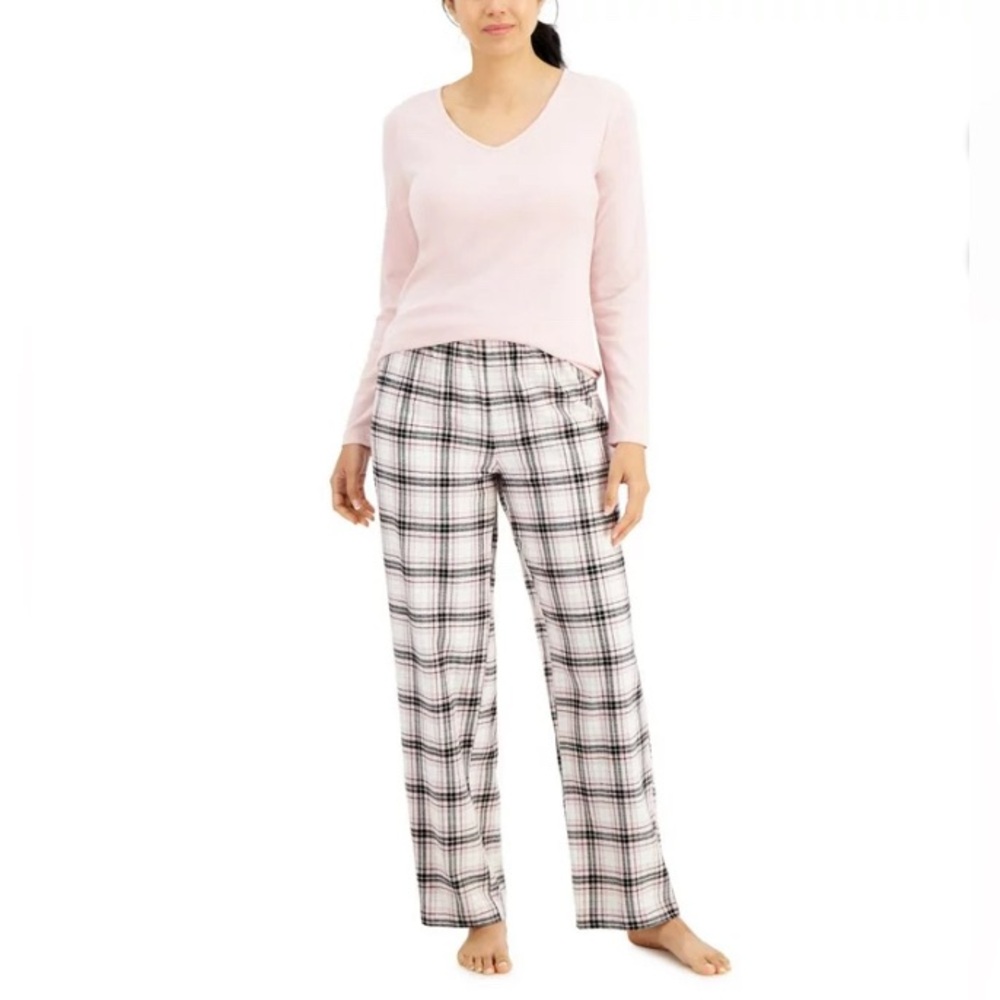 Charter Club Women’s Plaid Flannel Mix It Pajama Set Plus Size XXL Pink